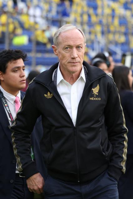 The executive president of the Mexican Football Federation, Ivar Sisniega, is pictured before the Liga MX Women's final second-leg football match between America and Pachuca at the Ciudad de los Deportes Stadium in Mexico City on May 12, 2025. (Photo by Victor Cruz / AFP)