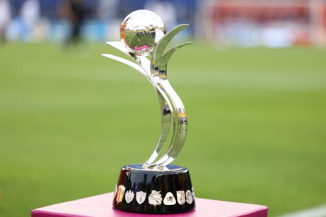 The tournament trophy is pictured before the Liga MX Women's final second-leg football match between America and Pachuca at the Ciudad de los Deportes Stadium in Mexico City on May 12, 2025. (Photo by Victor Cruz / AFP)
