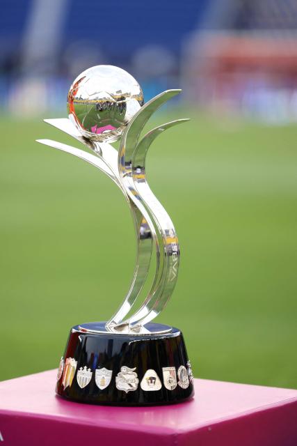 The tournament trophy is pictured before the Liga MX Women's final second-leg football match between America and Pachuca at the Ciudad de los Deportes Stadium in Mexico City on May 12, 2025. (Photo by Victor Cruz / AFP)