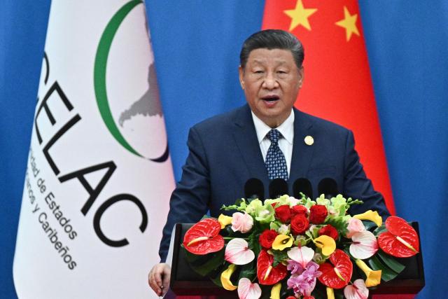 China’s President Xi Jinping speaks during the opening ceremony of the Fourth Ministerial Meeting of the Forum of China and Community of Latin American and Caribbean States (CELAC), in Beijing on May 13, 2025. (Photo by Pedro PARDO / AFP)