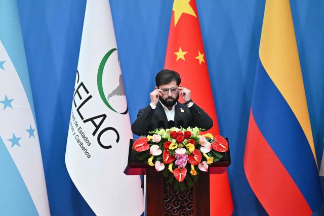Chile’s President Gabriel Boric speaks during the opening ceremony of the Fourth Ministerial Meeting of the Forum of China and Community of Latin American and Caribbean States (CELAC) in Beijing on May 13, 2025. (Photo by Pedro PARDO / AFP)