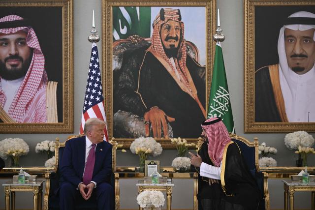 Saudi Crown Prince Mohammed bin Salman (R) meets with US President Donald Trump in Riyadh on May 13, 2025. (Photo by Brendan SMIALOWSKI / AFP)