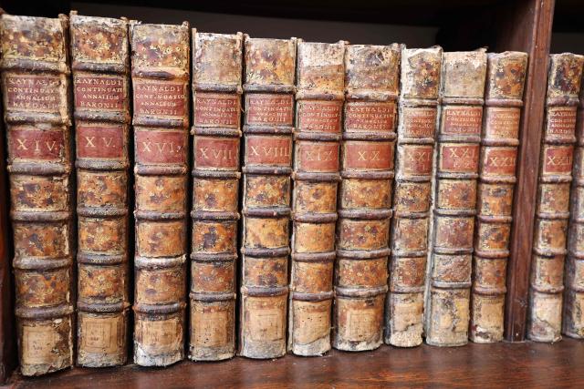 This photograph shows books in the renovated Fesch municipal library during its re-opening inauguration in Ajaccio on the French Mediterranean island of Corsica, on May 13, 2025. (Photo by Pascal POCHARD-CASABIANCA / AFP)