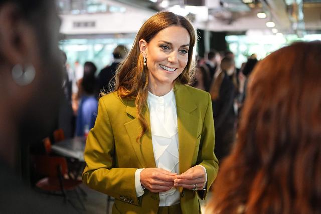 Britain's Catherine, Princess of Wales smiles during a visit to present "The Queen Elizabeth II Award for British Design" at The British Design Council, 180 Studios in central London, on May 13, 2025. (Photo by Aaron Chown / POOL / AFP)