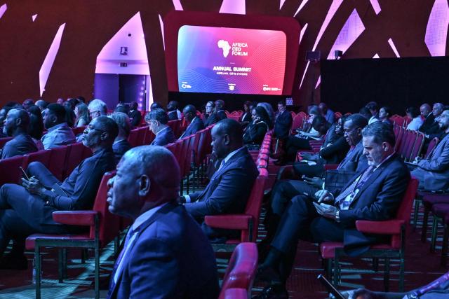 Attendees listen to a panel discussion on the second day of the Africa CEO Forum annual summit in Abidjan on May 13, 2025. (Photo by Issouf SANOGO / AFP)