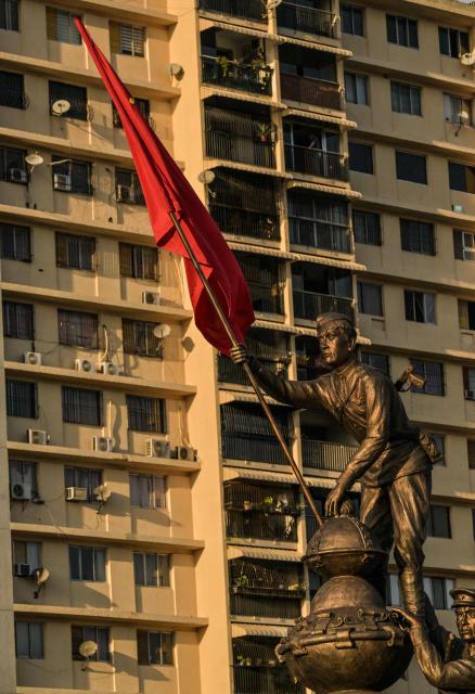 View of a monument honoring the army of the former Soviet Union during a military parade at the inauguration of Victory Square, commemorating the 80th anniversary of the Soviet Union's victory over Nazi Germany in World War Two (WWII), in Caracas on May, 13, 2025. (Photo by Juan BARRETO / AFP)