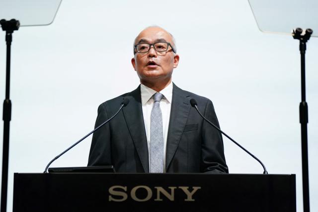 Sony Group Corp President and CEO Hiroki Totoki delivers a speech to announce the company's management policy during a press conference in Tokyo on May 14, 2025. (Photo by Kazuhiro NOGI / AFP)
