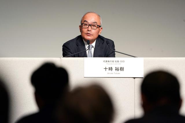 Sony Group Corp President and CEO Hiroki Totoki answers questions during a press conference in Tokyo on May 14, 2025. (Photo by Kazuhiro NOGI / AFP)