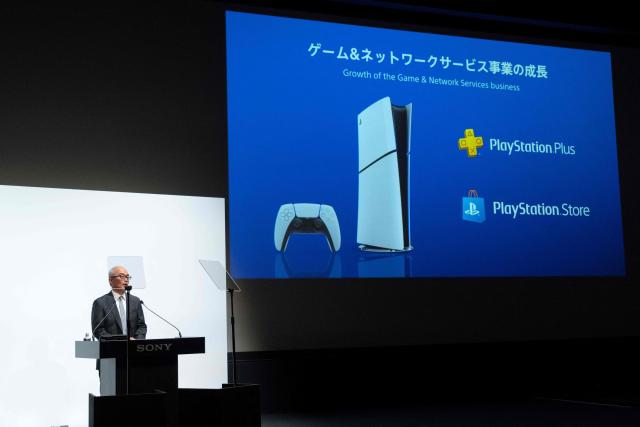 Sony Group Corp President and CEO Hiroki Totoki delivers a speech to announce the company's management policy during a press conference in Tokyo on May 14, 2025. (Photo by Kazuhiro NOGI / AFP)