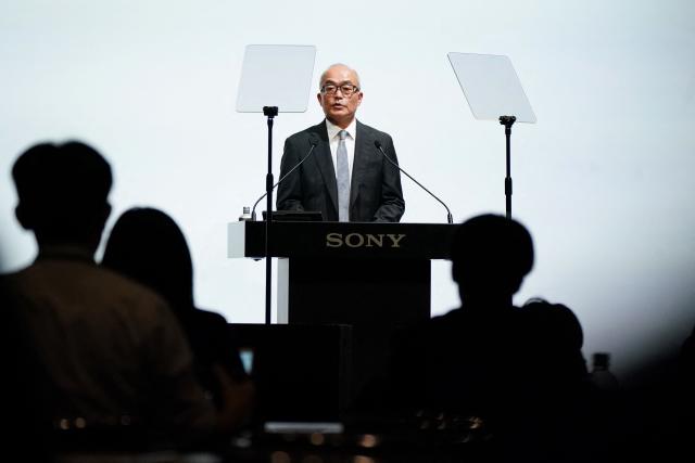 Sony Group Corp President and CEO Hiroki Totoki delivers a speech to announce the company's management policy during a press conference in Tokyo on May 14, 2025. (Photo by Kazuhiro NOGI / AFP)
