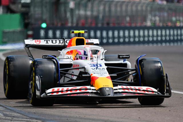 RB's New Zealand driver Liam Lawson races during a practice session for the 2025 Emilia Romagna Formula One Grand Prix at the Imola autodrome in Imola, on May 17, 2025. (Photo by Andrej ISAKOVIC / AFP)
