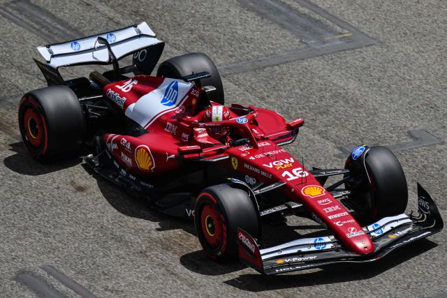Ferrari's Monegasque driver Charles Leclerc races during a practice session for the 2025 Emilia Romagna Formula One Grand Prix at the Imola autodrome in Imola, on May 17, 2025. (Photo by Andrej ISAKOVIC / AFP)