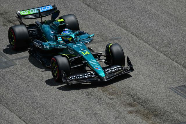 Aston Martin's Spanish driver Fernando Alonso races during a practice session for the 2025 Emilia Romagna Formula One Grand Prix at the Imola autodrome in Imola, on May 17, 2025. (Photo by Andrej ISAKOVIC / AFP)