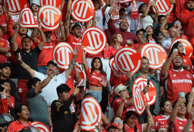 Toluca fans cheer during the Liga MX Clausura tournament semi-final second leg football match between Toluca and Tigres at the Nemesio Diez Stadium in Toluca, Mexico on May 17, 2025. (Photo by Mario Vazquez / AFP)