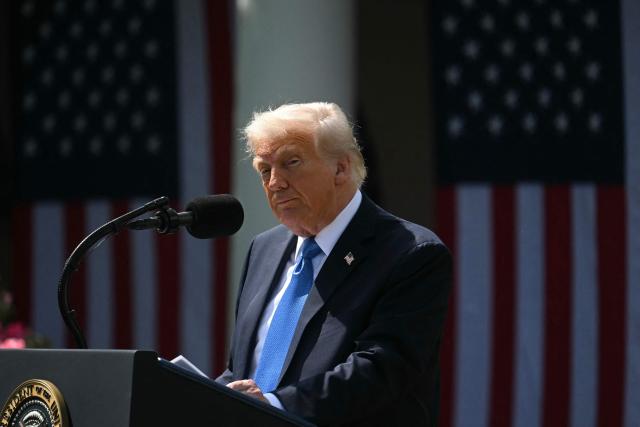 US President Donald Trump speaks before signing the "Take It Down Act" during a bill signing ceremony in the Rose Garden of the White House in Washington, DC, on May 19, 2025. The bipartisan legislation will criminalize the non-consenual publication of  sexual imagery, including AI-generated deepfakes and "revenge porn." (Photo by Jim WATSON / AFP)