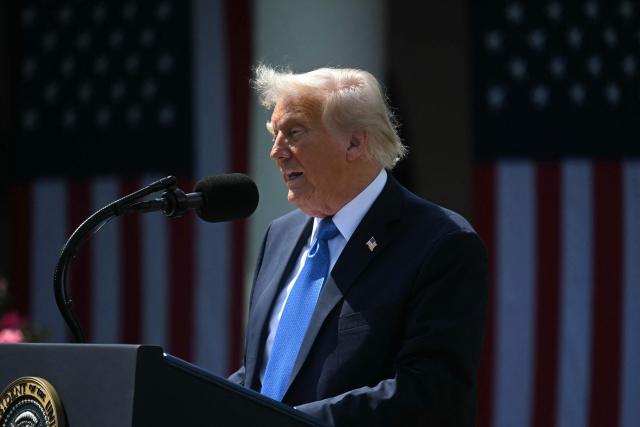 US President Donald Trump speaks before signing the "Take It Down Act" during a bill signing ceremony in the Rose Garden of the White House in Washington, DC, on May 19, 2025. The bipartisan legislation will criminalize the non-consenual publication of  sexual imagery, including AI-generated deepfakes and "revenge porn." (Photo by Jim WATSON / AFP)