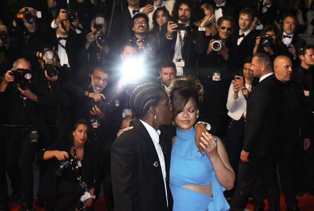 (From L) US actor and singer Asap Rocky and Barbadian singer and actress Rihanna leave after the screening of the film "Highest 2 Lowest" at the 78th edition of the Cannes Film Festival in Cannes, southern France, on May 19, 2025. (Photo by Sameer Al-Doumy / AFP)