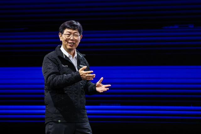 Foxconn Chairman Young Liu delivers his keynote speech for Computex 2025 at the Taipei Nangang Exhibition Center Hall in Taipei on May 20, 2025. (Photo by I-Hwa Cheng / AFP)