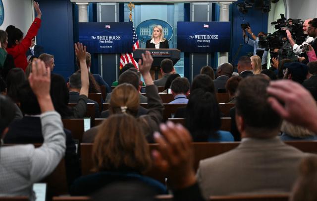 White House Press Secretary Karoline Leavitt takes question during the daily briefing in the Brady Briefing Room of the White House in Washington, DC, on May 22, 2025. (Photo by Jim WATSON / AFP)
