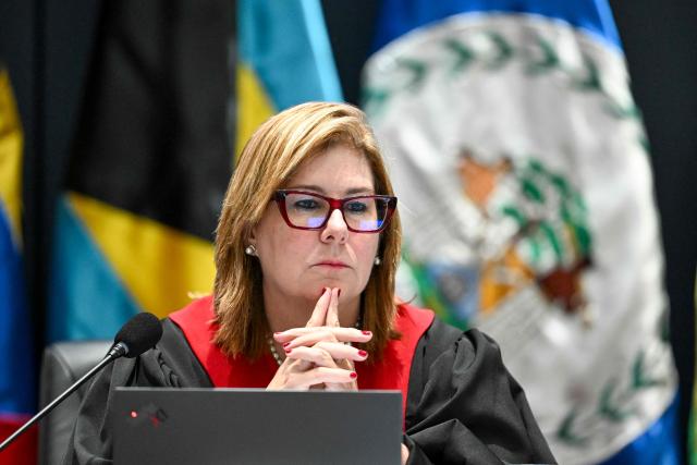 President of the Inter-American Court of Human Rights, Costa Rican Nancy Hernandez Lopez, attends a hearing in the case against Peru for the sterilization of a woman in 1997, which resulted in her death, in Guatemala City on May 22, 2025. (Photo by JOHAN ORDONEZ / AFP)