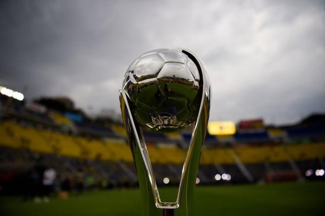 View of the trophy ahead of the Liga MX Clausura tournament final first leg football match between America and Toluca at Ciudad de los Deportes stadium in Mexico City on May 22, 2025. (Photo by Rodrigo Oropeza / AFP)