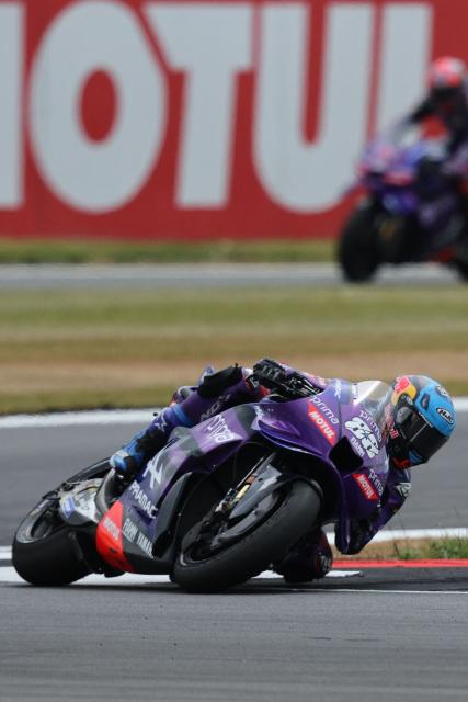 Prima Pramac Yamaha MotoGP team's Portuguese MotoGP rider Miguel Oliveira takes part in a practice session of the MotoGP British Grand Prix at Silverstone circuit in Northamptonshire, central England, on May 24, 2025. (Photo by Adrian Dennis / AFP)