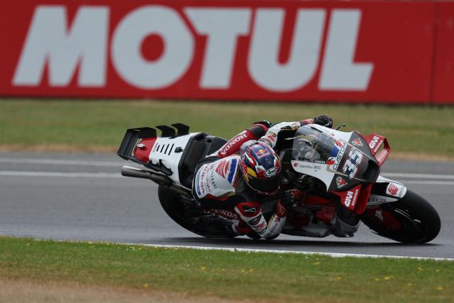 LRC Honda team's Thai MotoGP rider Somkiat Chantra takes part in a practice session of the MotoGP British Grand Prix at Silverstone circuit in Northamptonshire, central England, on May 24, 2025. (Photo by Adrian Dennis / AFP)