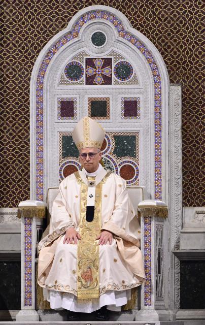 Pope Leo XIV leads a holy mass as he takes possession at Saint John Lateran archbasilica in Rome, on May 25, 2025. (Photo by Tiziana FABI / AFP)