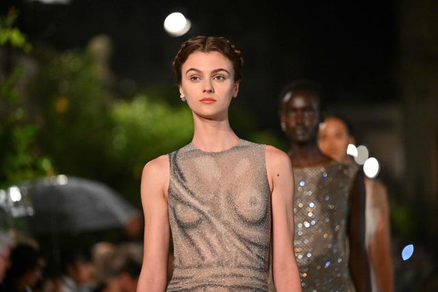 A model walks the runway during the Dior Women Cruise 26 fashion collection show at Villa Albani Torlonia, in Rome on May 27, 2025. (Photo by Andreas SOLARO / AFP)