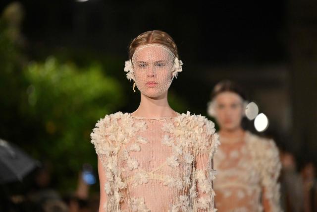 A model walks the runway during the Dior Women Cruise 26 fashion collection show at Villa Albani Torlonia, in Rome on May 27, 2025. (Photo by Andreas SOLARO / AFP)