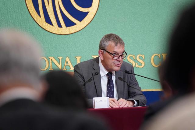Philippe Lazzarini, Commissioner-General of the United Nations Relief and Works Agency for Palestine Refugees in the Near East (UNRWA), speaks during a press conference at the Japan National Press Club in Tokyo on May 28, 2025. The head of the UN agency for Palestinian refugees hit out May 28 at the new US-backed aid model in Gaza, a day after chaotic scenes during a distribution in the war-battered territory. (Photo by Kazuhiro NOGI / AFP)