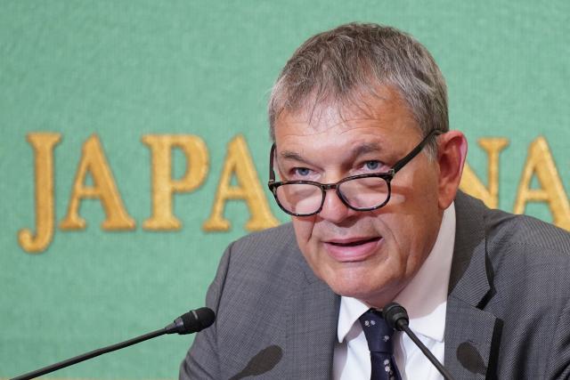 Philippe Lazzarini, Commissioner-General of the United Nations Relief and Works Agency for Palestine Refugees in the Near East (UNRWA), speaks during a press conference at the Japan National Press Club in Tokyo on May 28, 2025. The head of the UN agency for Palestinian refugees hit out May 28 at the new US-backed aid model in Gaza, a day after chaotic scenes during a distribution in the war-battered territory. (Photo by Kazuhiro NOGI / AFP)