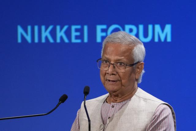 Muhammad Yunus, chief adviser of Bangladesh's interim government, delivers a speech during the Nikkei Forum 30th Future of Asia in Tokyo on May 29 , 2025. (Photo by Kazuhiro NOGI / AFP)