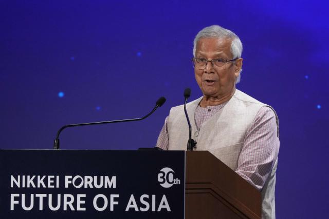 Muhammad Yunus, chief adviser of Bangladesh's interim government, delivers a speech during the Nikkei Forum 30th Future of Asia in Tokyo on May 29 , 2025. (Photo by Kazuhiro NOGI / AFP)