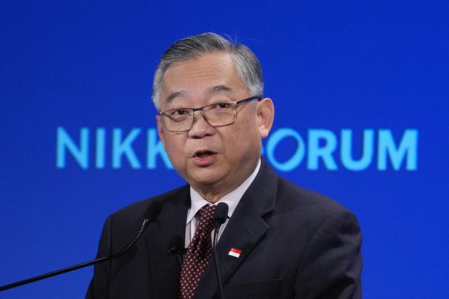 Singapore's Deputy Prime Minister Gan Kim Yong delivers a speech during the Nikkei Forum 30th Future of Asia in Tokyo on May 29 , 2025. (Photo by Kazuhiro NOGI / AFP)