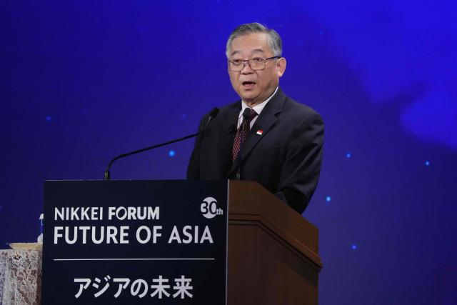 Singapore's Deputy Prime Minister Gan Kim Yong delivers a speech during the Nikkei Forum 30th Future of Asia in Tokyo on May 29 , 2025. (Photo by Kazuhiro NOGI / AFP)