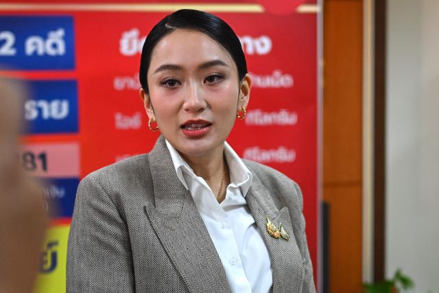 Thailand's Prime Minister Paetongtarn Shinawatra speaks at a press event for the Thai government's "Seal Stop Safe" measures against drug trafficking at the Narcotics Suppression Bureau (NSB) in Bangkok on May 29, 2025. (Photo by MANAN VATSYAYANA / AFP)