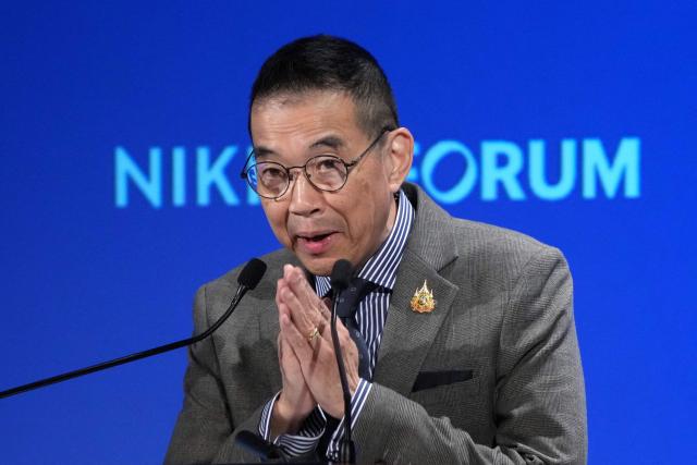 Thailand's Foreign Minister Maris Sangiampongsa gestures before delivering a speech during the Nikkei Forum 30th Future of Asia in Tokyo on May 29, 2025. (Photo by Kazuhiro NOGI / AFP)