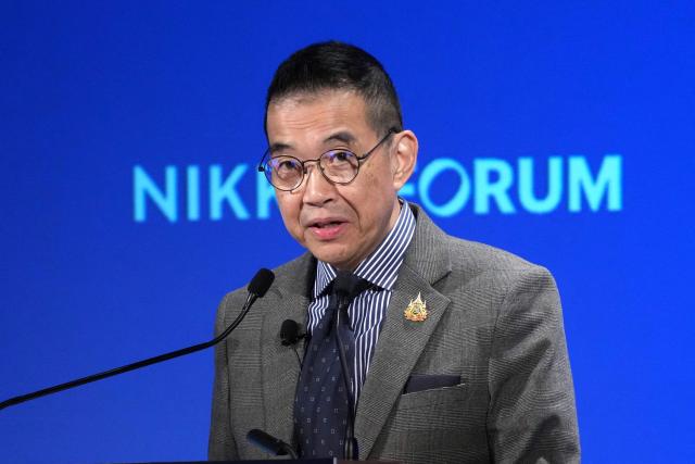 Thailand's Foreign Minister Maris Sangiampongsa delivers a speech during the Nikkei Forum 30th Future of Asia in Tokyo on May 29, 2025. (Photo by Kazuhiro NOGI / AFP)