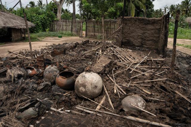 (FILES) This photograph taken on March 26, 2024 shows a general view of one of the 30 houses burnt down during an insurgents' attack on the village of Pulo, in the Metuge region, in the Cabo Delgado province of Mozambique on March 6, 2024. A series of attacks in northern Mozambique this month point to a resurgence of violence by Islamic State-linked militants as energy giant TotalEnergies prepares to resume a major gas project, analysts say.
The group terrorised northern Mozambique for years before brazenly vowing in 2020 to turn the northern gas-rich Cabo Delgado province into a caliphate. (Photo by Juan Luis Rod / AFP)