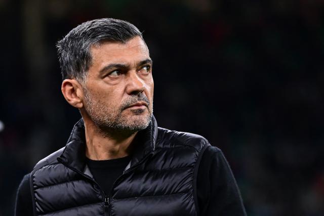 (FILES) AC Milan Portuguese head coach Sergio Conceicao looks on ahead of the Italian Serie A football match between AC Milan and Atalanta Bergamo at the San Siro stadium in Milan, on April 20, 2025. AC Milan announced on May 29, 2025that they were terminating the contract of their Portuguese coach Sergio Conceicao, who joined the club last December and led them to an eighth-placed finish in Serie A. (Photo by Piero CRUCIATTI / AFP)
