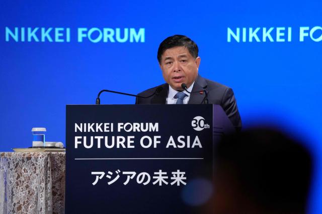 Vietnamese Deputy Prime Minister Nguyen Chi Dung delivers a speech during the Nikkei Forum 30th Future of Asia in Tokyo on May 30, 2025. (Photo by JIJI Press / AFP) / Japan OUT