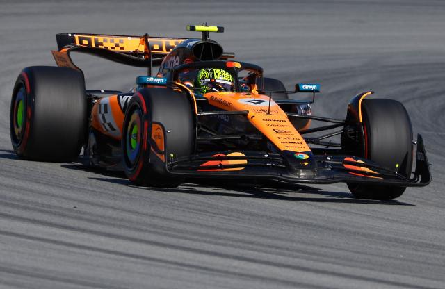 McLaren's British driver Lando Norris drives during the second free practice of the Spanish Formula One Grand Prix at the Circuit de Catalunya in Montmelo, on the outskirts of Barcelona, on May 30, 2025. (Photo by Pierre-Philippe MARCOU / AFP)