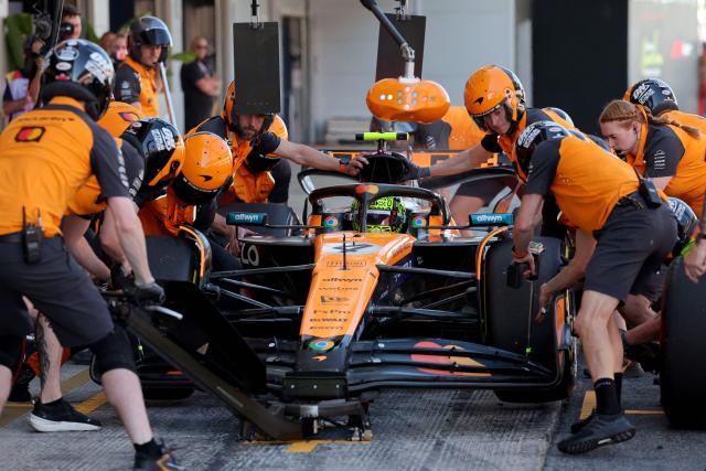 McLaren's British driver Lando Norris prepares to drive during the second free practice of the Spanish Formula One Grand Prix at the Circuit de Catalunya in Montmelo, on the outskirts of Barcelona, on May 30, 2025. (Photo by LLUIS GENE / AFP)