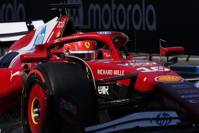 Ferrari's Monegasque driver Charles Leclerc drives during the second free practice of the Spanish Formula One Grand Prix at the Circuit de Catalunya in Montmelo, on the outskirts of Barcelona, on May 30, 2025. (Photo by LLUIS GENE / AFP)
