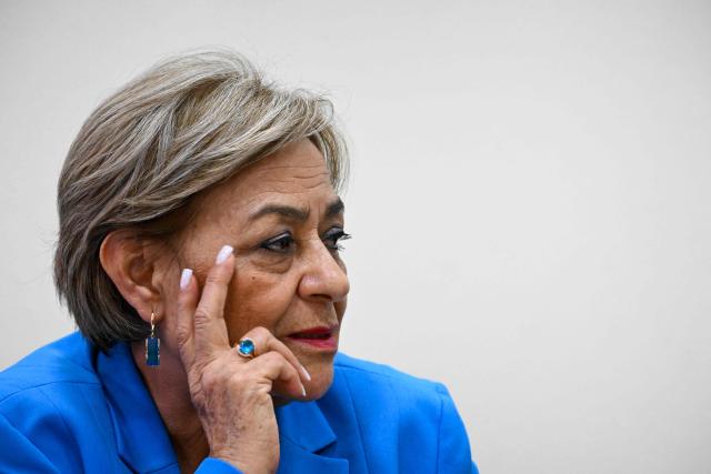 EDITORS NOTE: Graphic content / Guatemalan judge Maria Eugenia Castellanos gestures during the hearing against three former paramilitaries, who were sentenced to 40 years in prison for crimes of sexual violence against six Mayan women from the Achi community of Rabinal during the civil war in Guatemala (1960-1996), at the Palace of Justice in Guatemala City on May 30, 2025. The three former paramilitaries, also indigenous, were members of the Civil Self-Defense Patrols, created by the Armed Forces to fight the leftist guerrillas during the war that left 200,000 dead and missing, according to the UN. (Photo by JOHAN ORDONEZ / AFP)