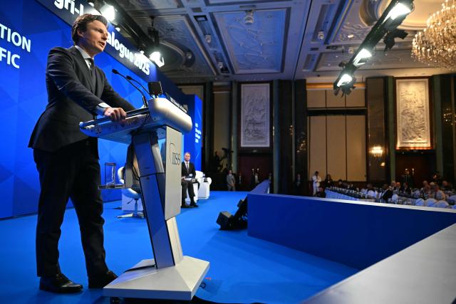 Netherlands' Defence Minister Ruben Brekelmans delivers an address during the Shangri-La Dialogue Summit in Singapore on May 31, 2025. (Photo by MOHD RASFAN / AFP)