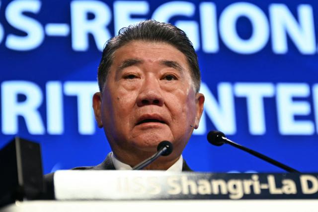 Thailand's Minister of Defence Phumtham Wechayachai delivers a speech during the fifth plenary session at the Shangri-La Dialogue Summit in Singapore on June 1, 2025. (Photo by MOHD RASFAN / AFP)