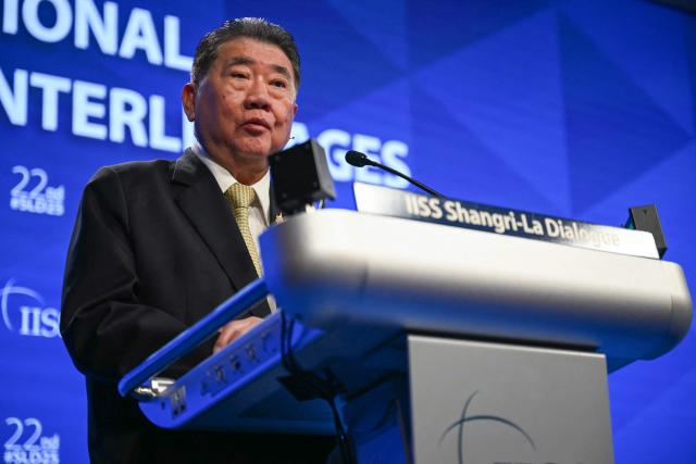 Thailand's Minister of Defence Phumtham Wechayachai delivers a speech during the fifth plenary session at the Shangri-La Dialogue Summit in Singapore on June 1, 2025. (Photo by MOHD RASFAN / AFP)