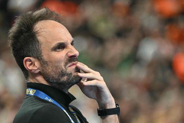 Metz's French coach Emmanuel Mayonnade reacts from the sidelines during the EHF FINAL4 Women 2025 women's EHF Champions League third-place handball match between Team Esbjerg (DEN) and Metz Handball (FRA) on June 1, 2025 in Budapest, Hungary. (Photo by Attila KISBENEDEK / AFP)